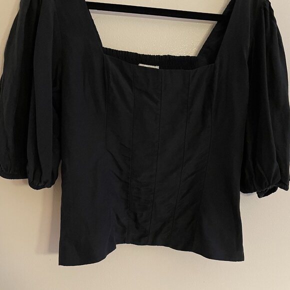 Abercrombie & Fitch M Puff Sleeve Shine Cotton-Blend Squareneck Corset Top NWT - Picture 3 of 14